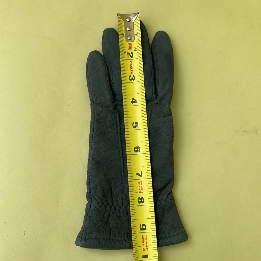Vintage grayish teal leather gloves with lining